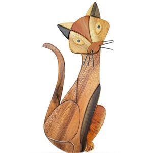 Handcrafted MCM Wooden Cat Wall Art